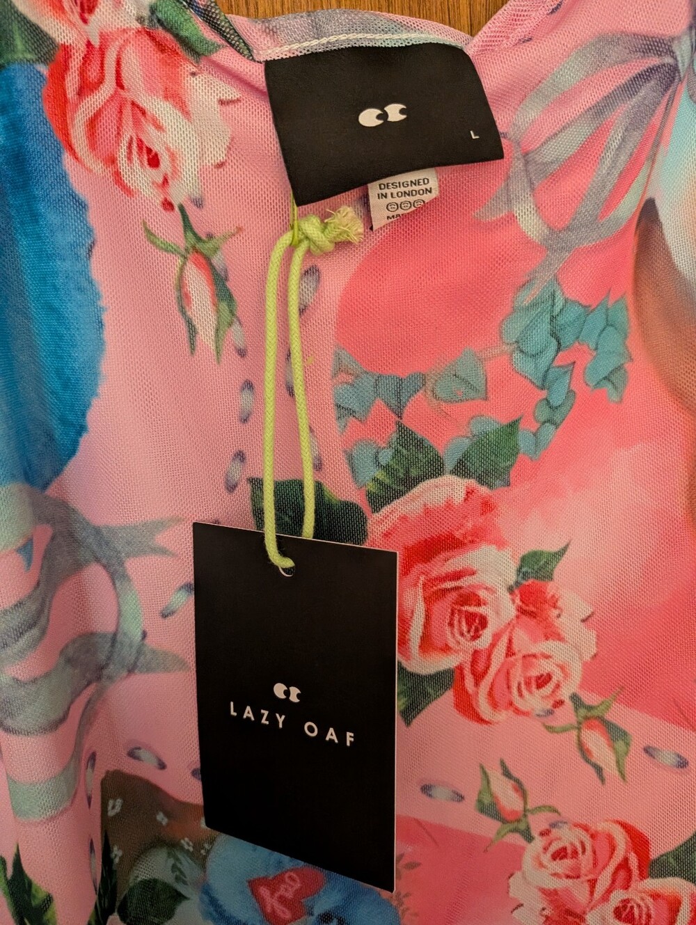 Lazy Oaf Three Eyed Puppy Pink & Blue Maxi Slip Dress Size Large - Picture 3 of 3